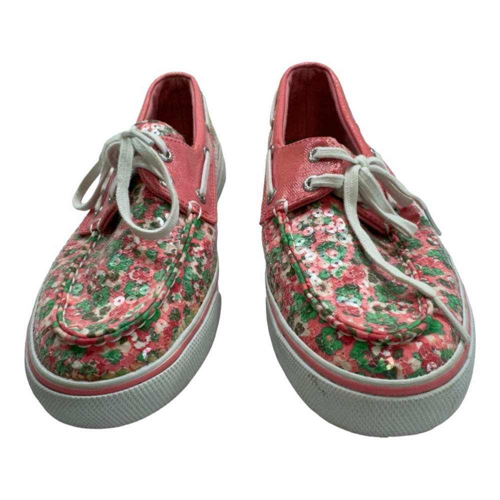 Sperry Top slider floral print sequin deck shoes size 8M